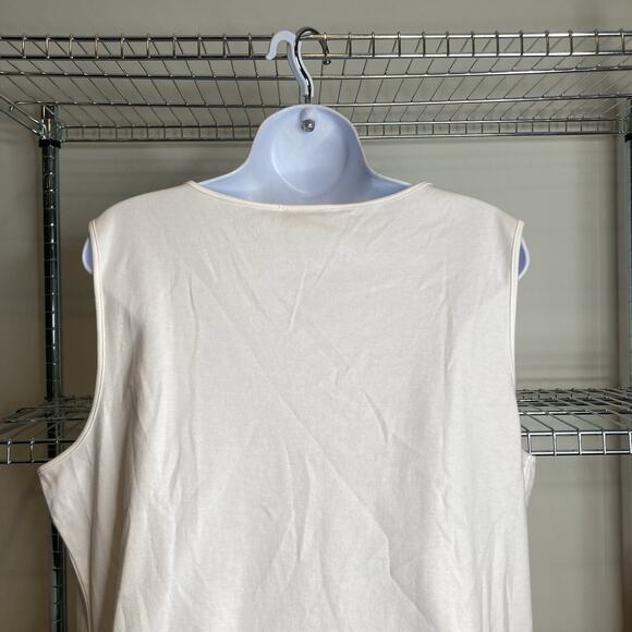 Talbots Woman's White 100% Cotton Embroidered Beach Scene‎ Tank Top Size XL - Picture 6 of 9
